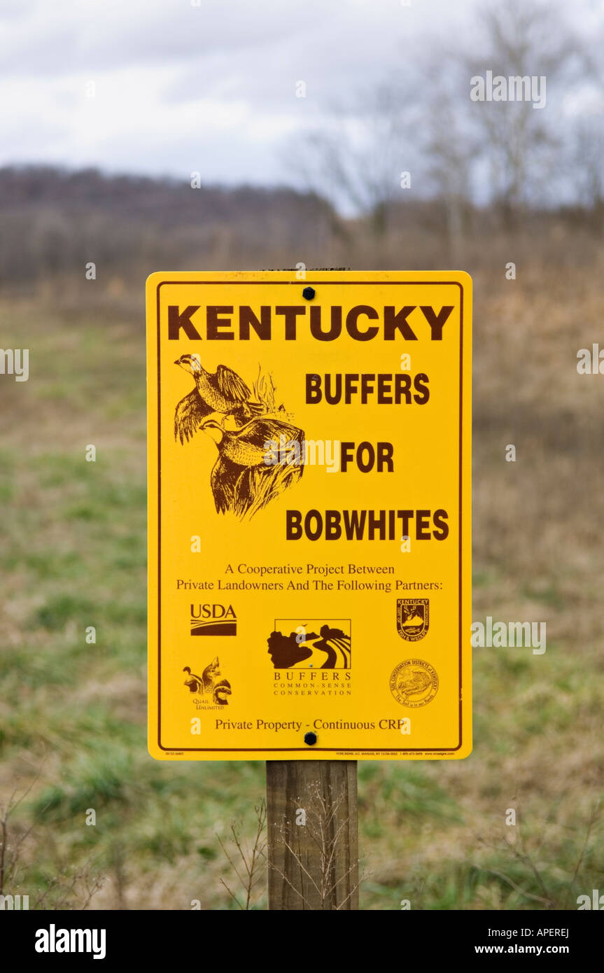 Puffer für Bobwhites Zeichen Deer Creek Lodge Webster County Kentucky Stockfoto