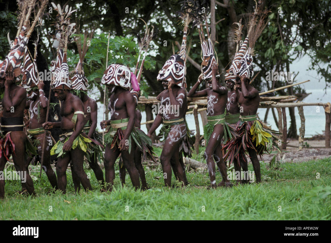 Süd-Pazifik, Vanuatu, Tomman. Lokalen Eingeborenen in traditioneller Tracht. Stockfoto