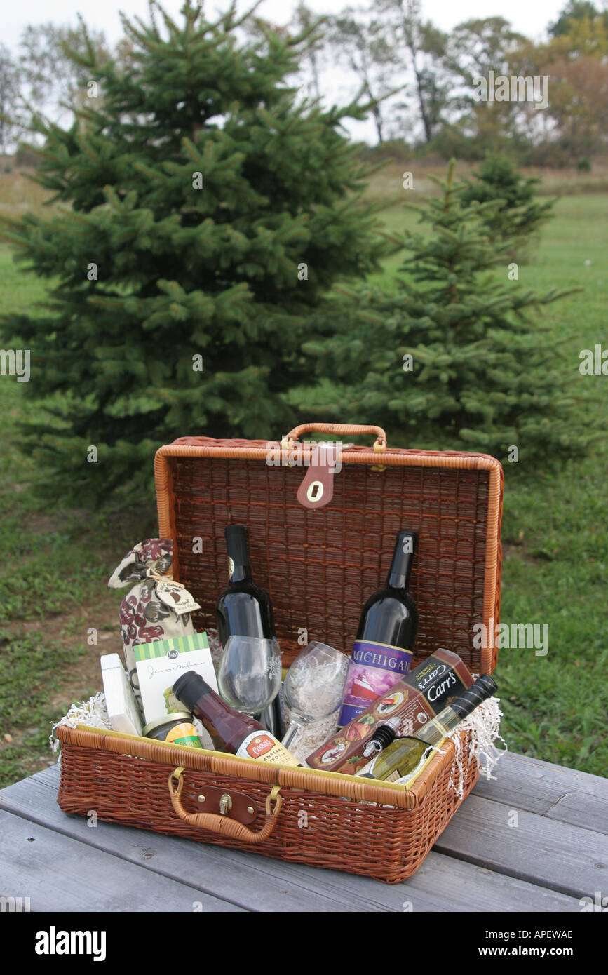 Michigan, MI, mich, Parma, Cherry Creek Vineyard & Winery, Rat der Weinindustrie, Geschenkkorb, Koffer, Flaschen, Wein, MI051014177 Stockfoto