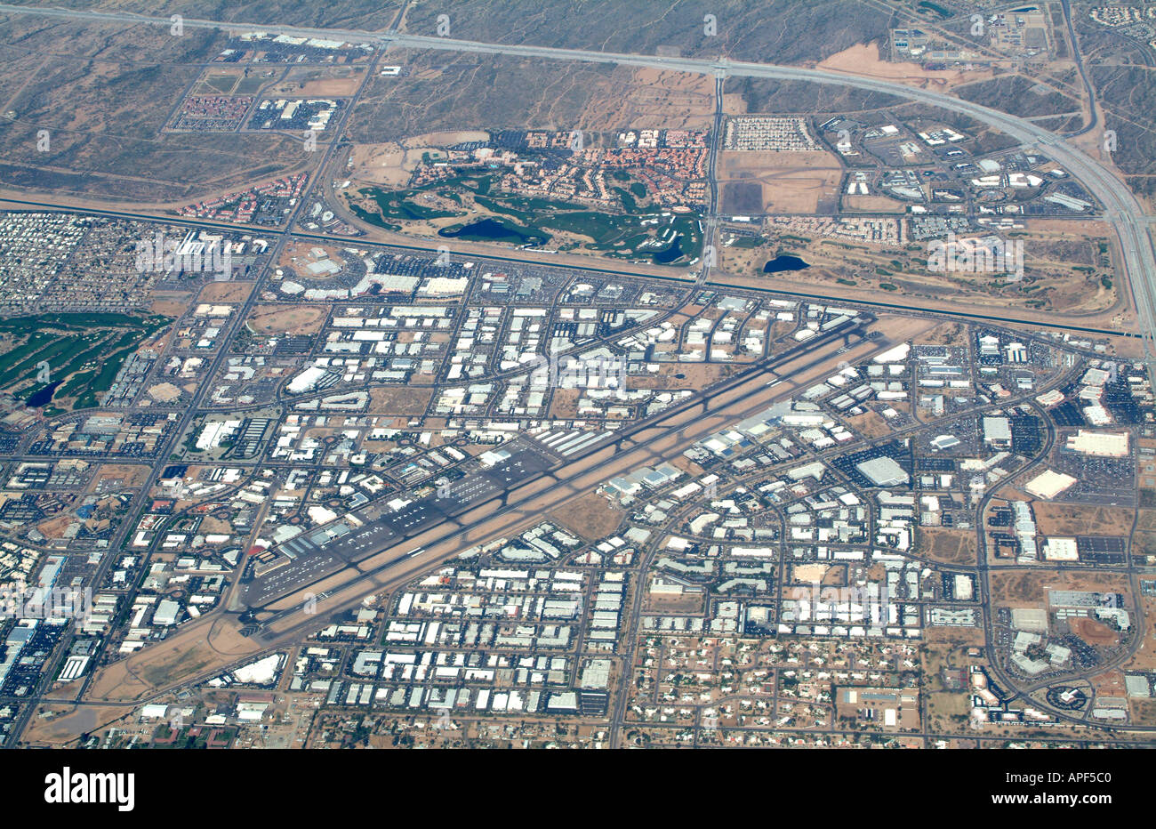 Luftaufnahme von Scottsdale Flughafen und dem Stadtzentrum von Flugzeugen Arizona USA Amerika Stockfoto