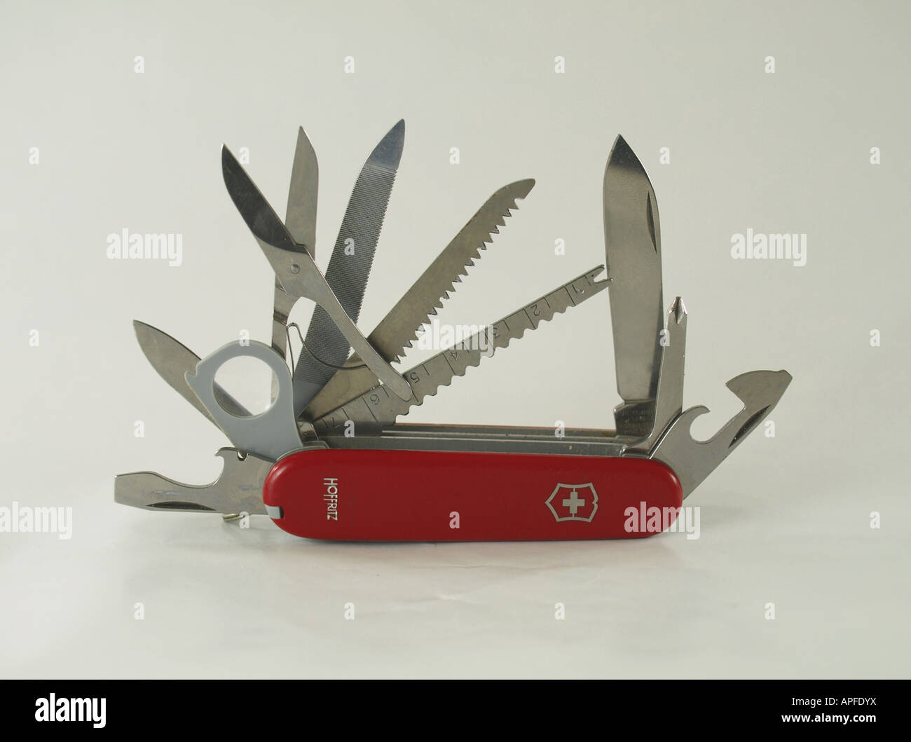 Detail der ein Mehrzweck Schweizer Armee Taschenmesser Stockfoto