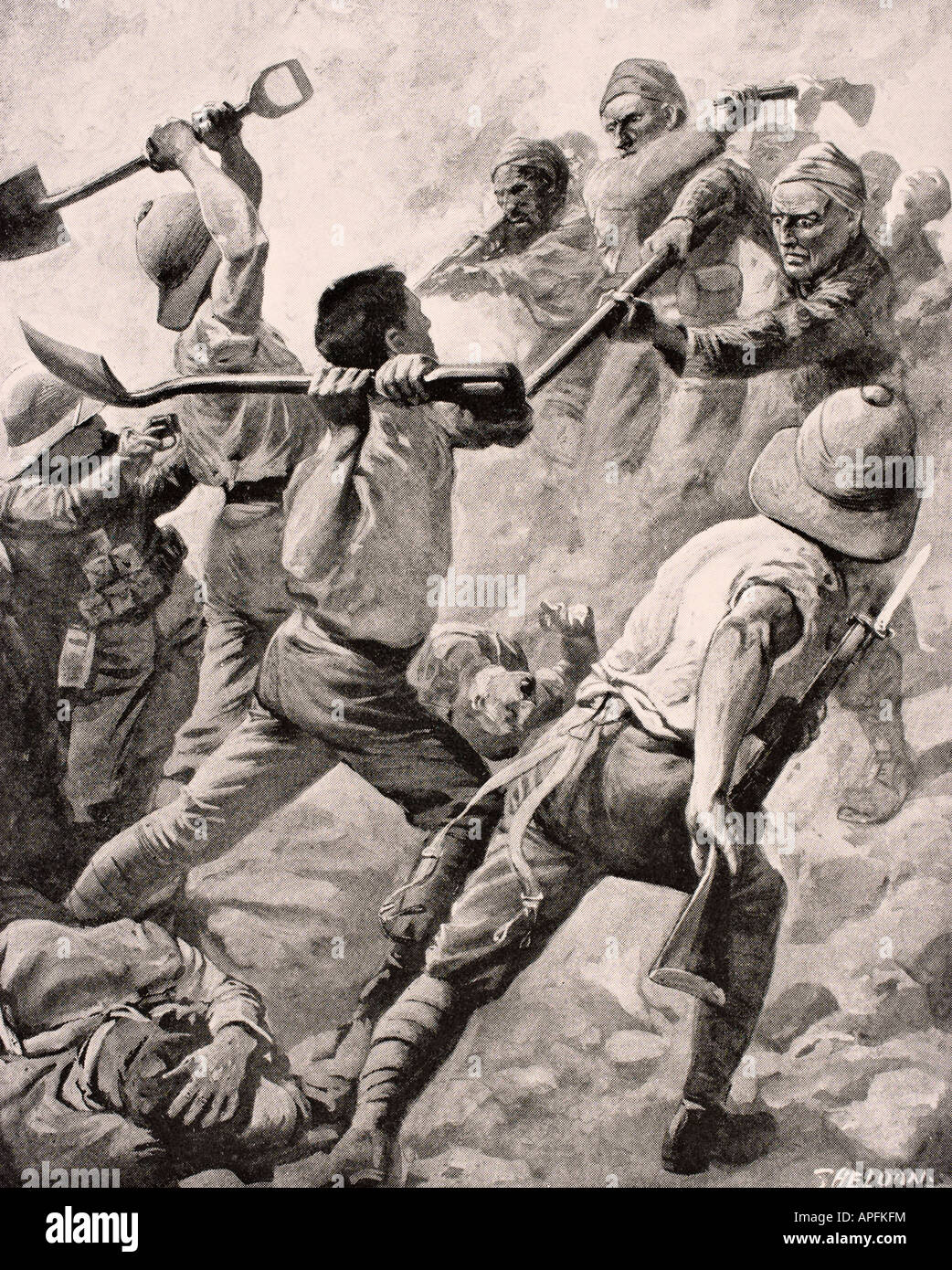 Türkische und britische Soldaten in der Hand zu Handkämpfen auf der Halbinsel Gallipoli, Türkei 1915 während des Ersten Weltkriegs. Stockfoto