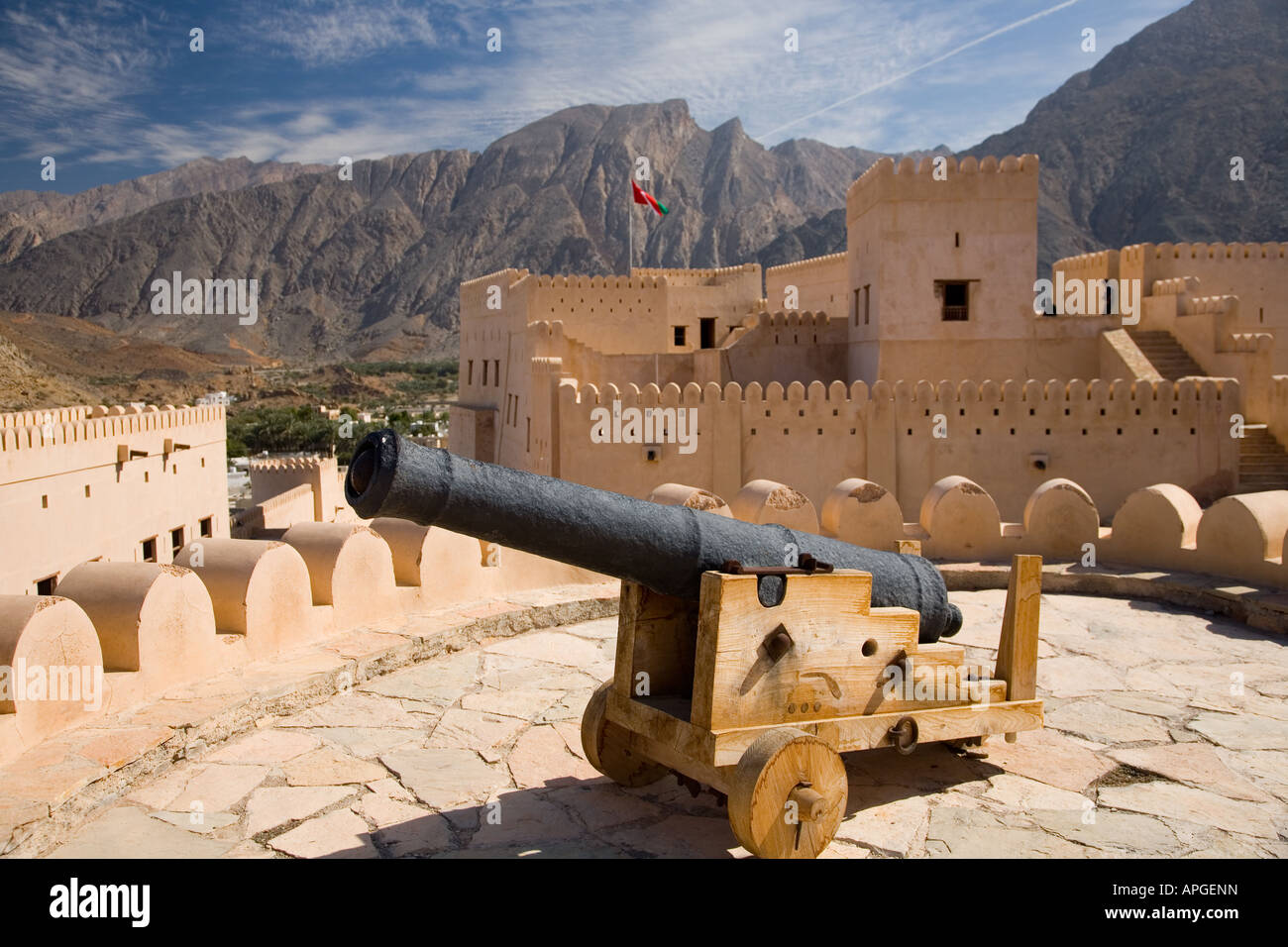 Kanone auf Nakhal Fort in Oman Stockfoto