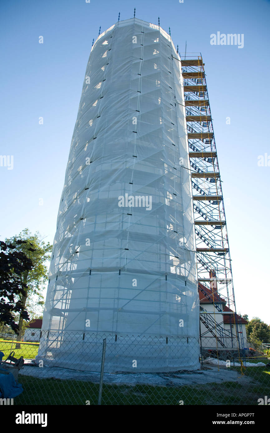 WISCONSIN Racine Wind Point Lighthouse in Kunststoff Restaurierung der denkmalgeschützten Gebäude im Gange Treppe bedeckt Stockfoto