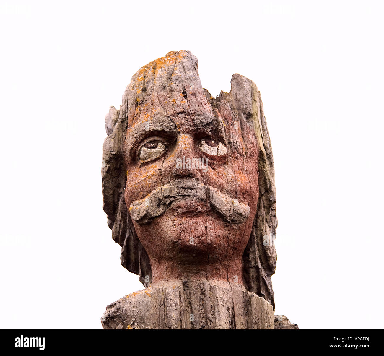 Skulptur von Viking in Holz geschnitzt, auf Stockfoto