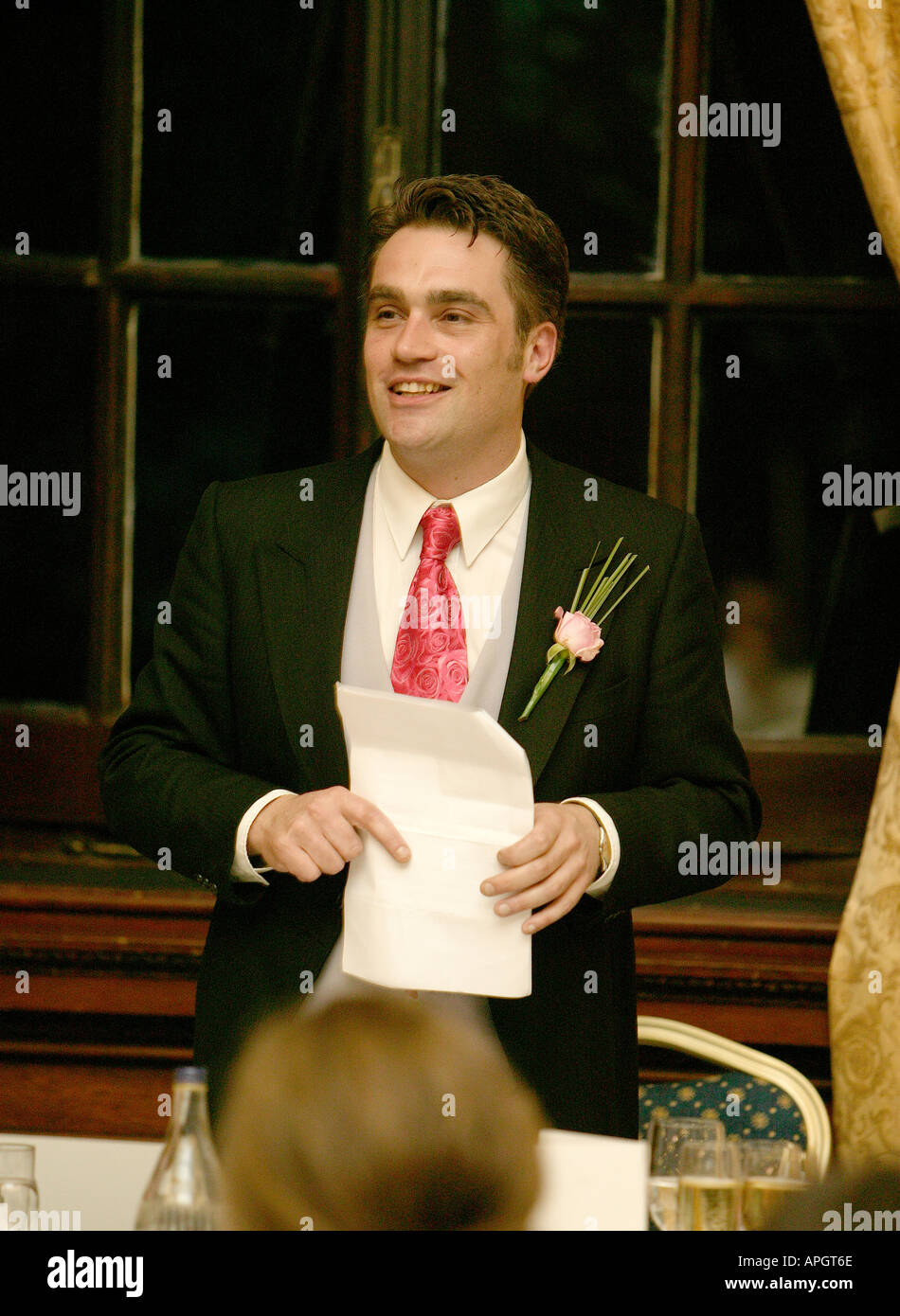 besten Mann Rede bei einer Hochzeit Stockfoto