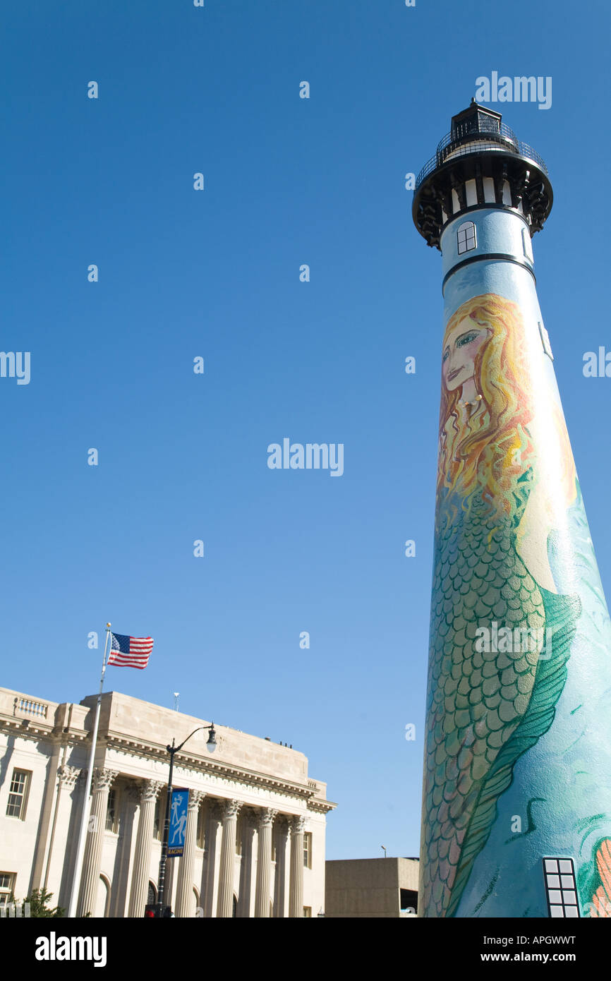 WISCONSIN Racine lackiert Leuchtturm USA Postgebäude Innenstadt Stockfoto