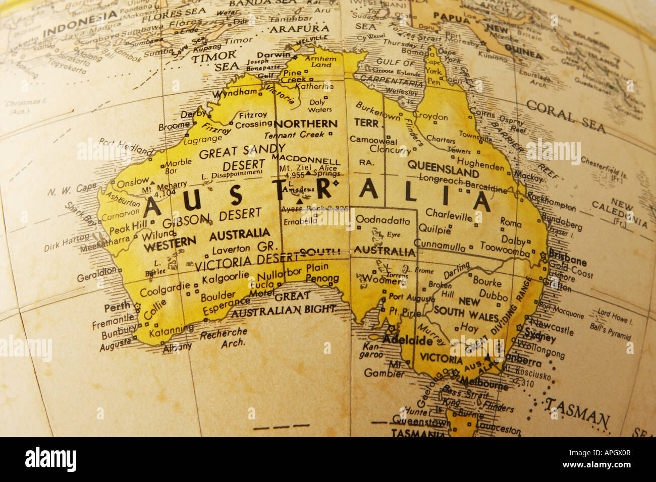 Der Globus zeigt Kontinent Australien hautnah Stockfotografie - Alamy