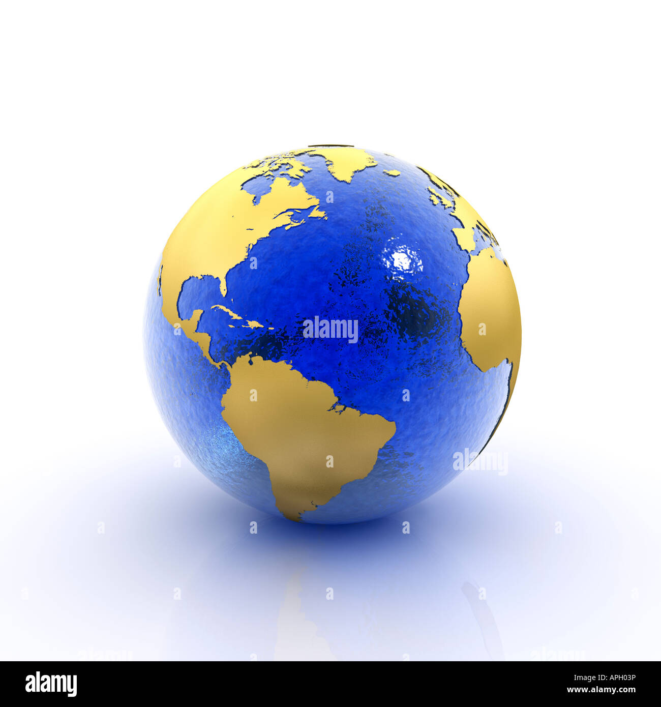 Unser Planetenerde blau Glas und Goldfolie (3D-Rendering) Stockfoto