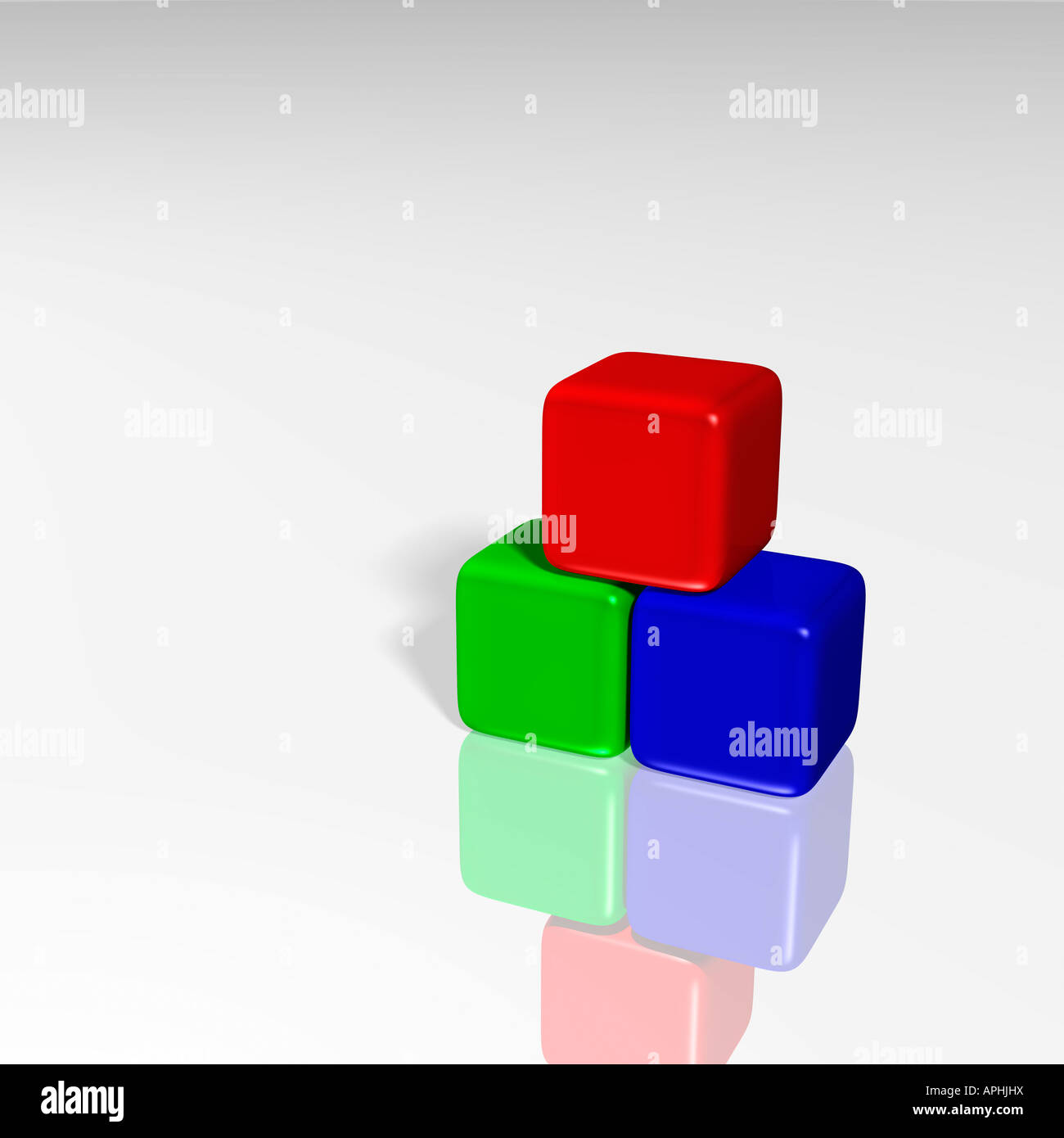 Drei Würfel in RGB-Farben. Stockfoto
