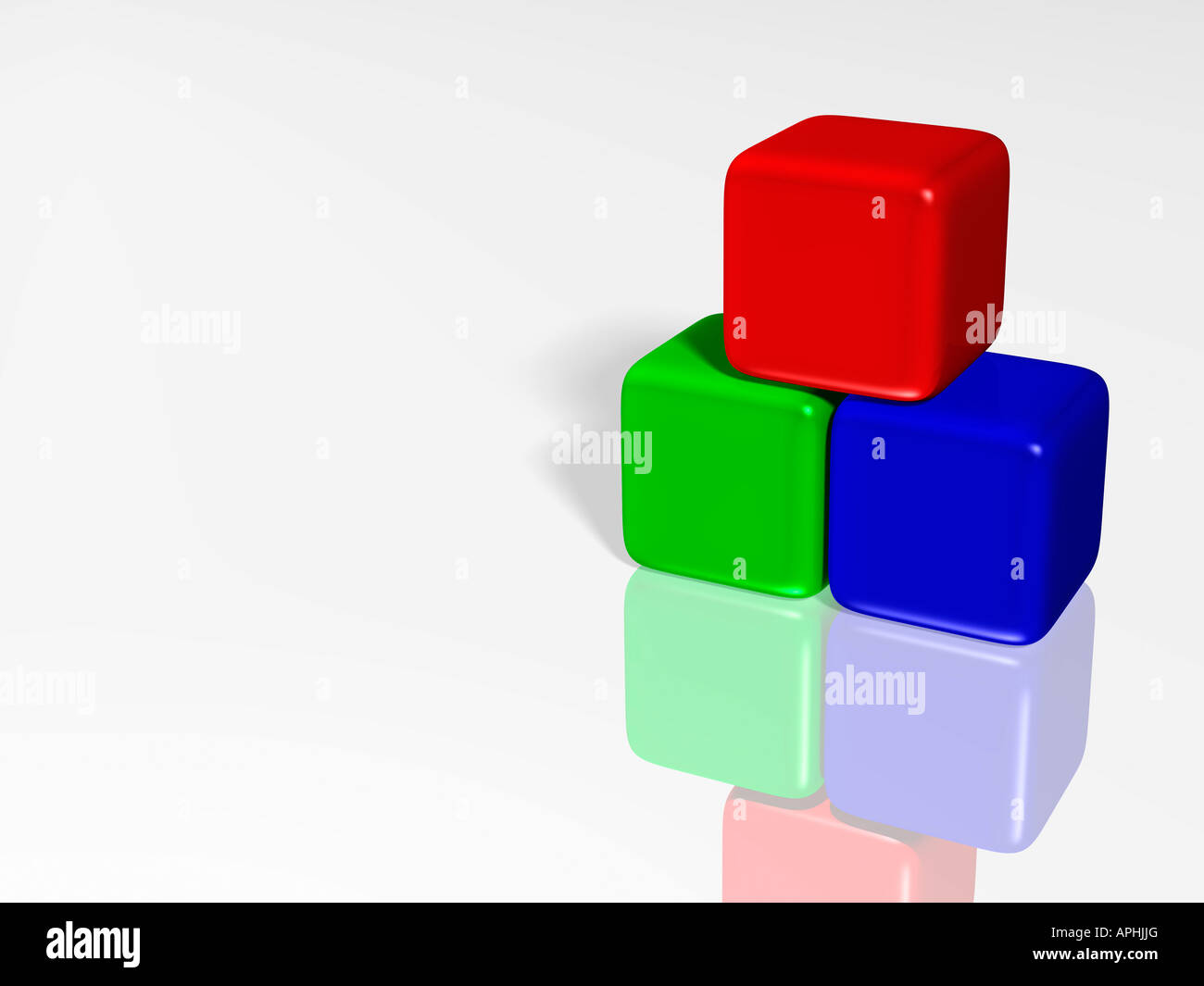 Drei Würfel in RGB-Farben. Stockfoto