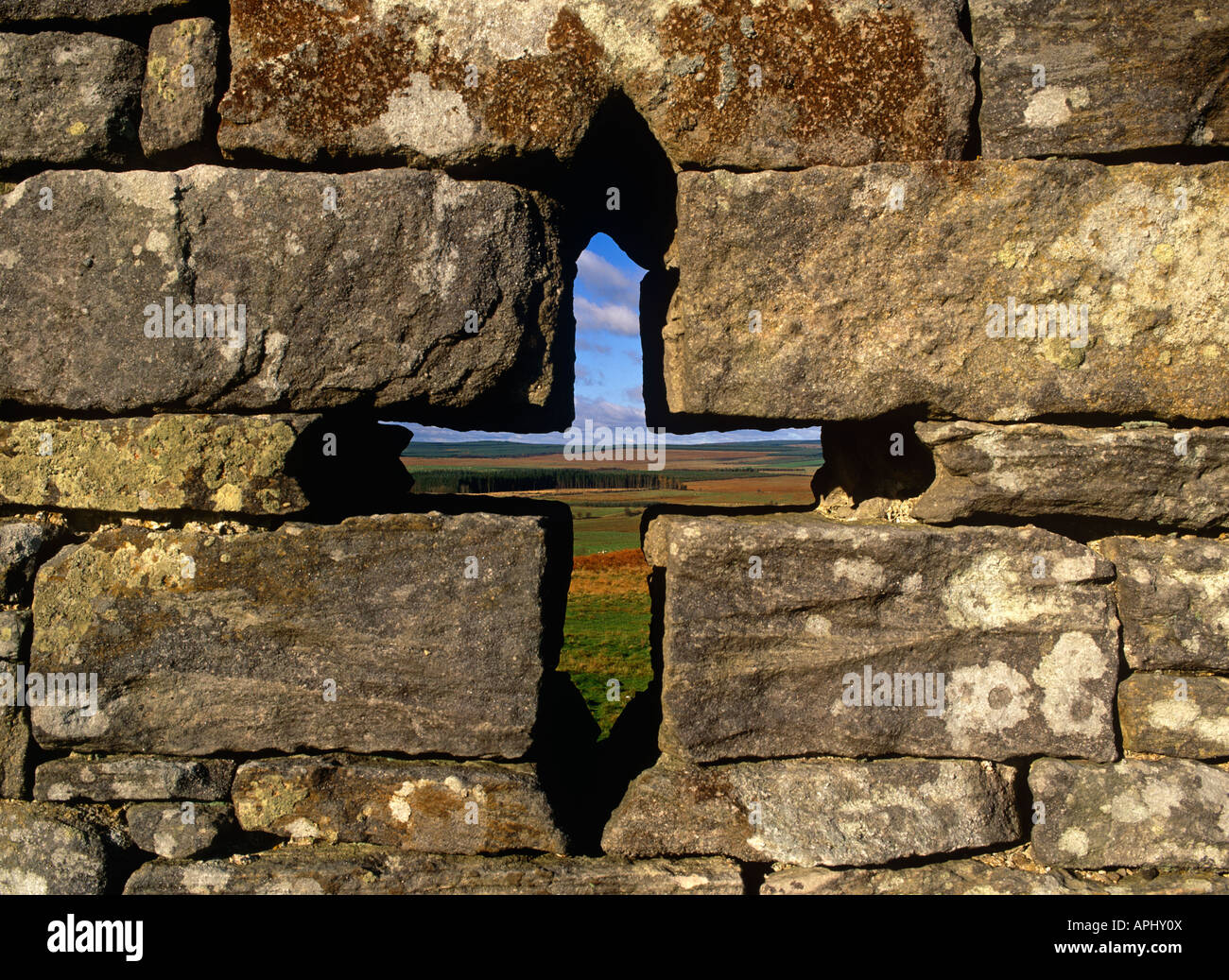 Pfeil Schlitz in Rothley Burg, in der Nähe von Cambo, Northumberland Stockfoto