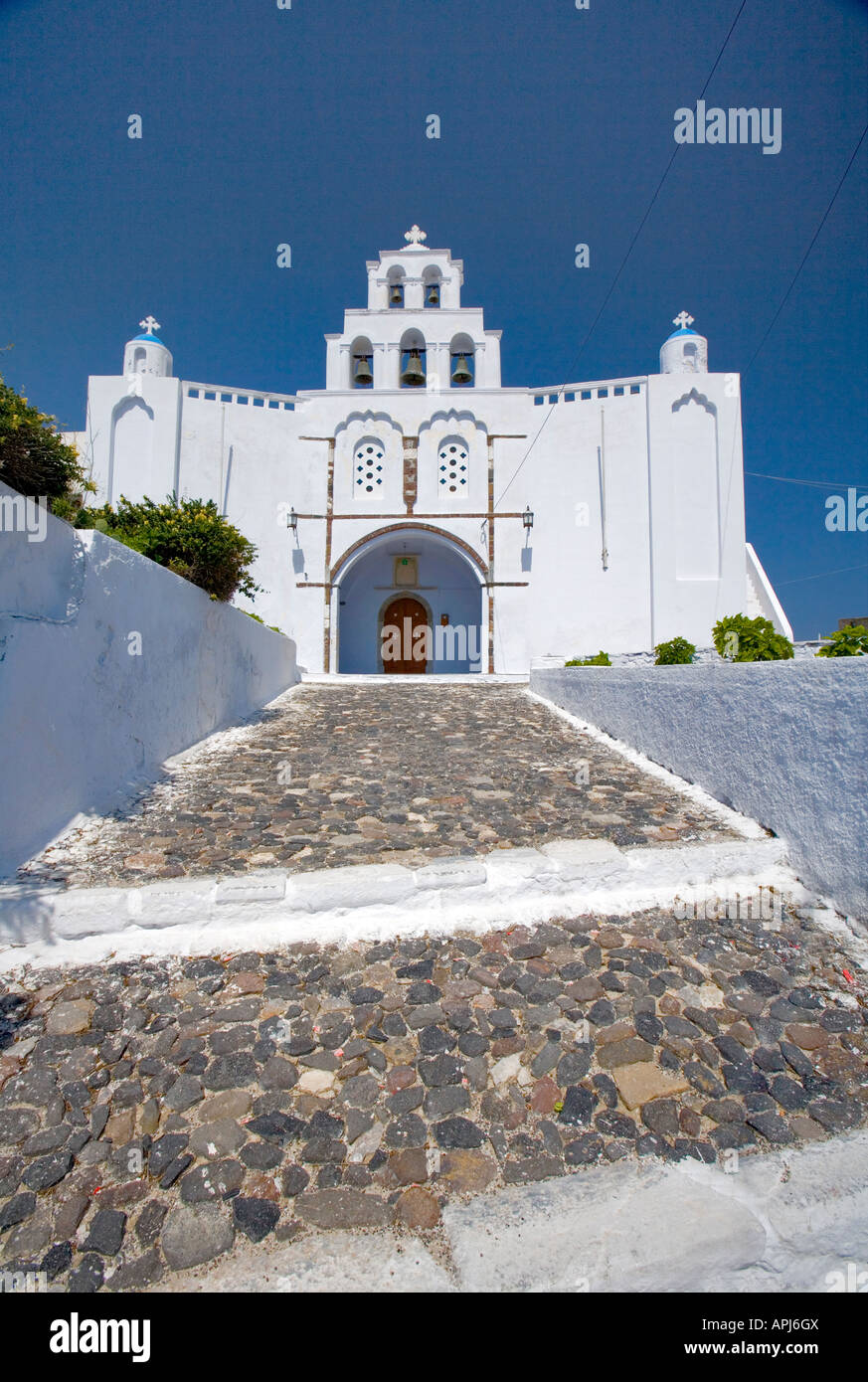 "Theotokos Kathedrale" "Kasteli" "Pyrgos' 'Santorini'" Griechenland Stockfoto