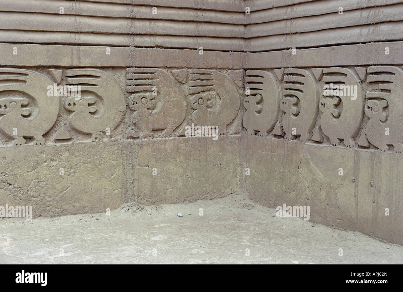 Geographie / Reisen, Peru, Chanchan, ehemalige Hauptstadt des Chimu, Detail: Relief Wand, Eichhörnchen, Mochica, Kultur, Südamerika, Orn Stockfoto