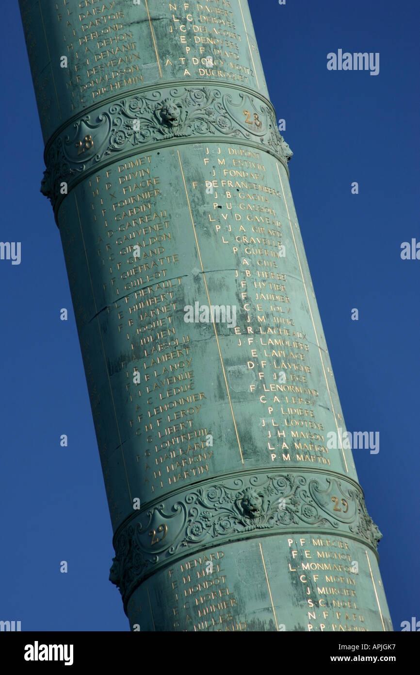 Bastille Spalte Juli 14 Juillet Paris Stockfoto