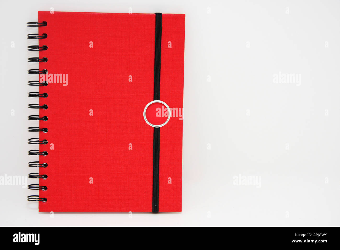 Rote Notizbuch Schüsse aufs weiße frontale Ansicht Stockfoto