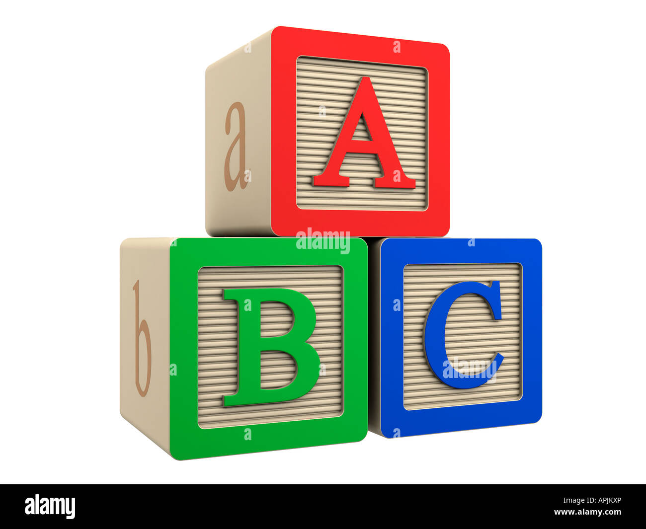 Spielzeug aus Holz Block ABC rot, grün, blau Stockfoto