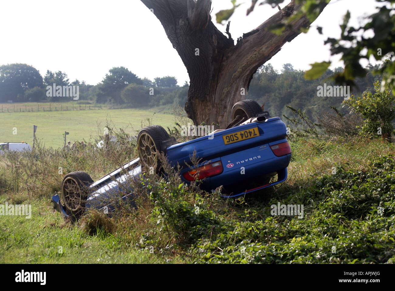 Bild zeigt A nicht tödlichen Autounfall auf der A1307 IN LINTON CAMBRIDGSHIRE lokale Beschriftung Autounfall Stockfoto