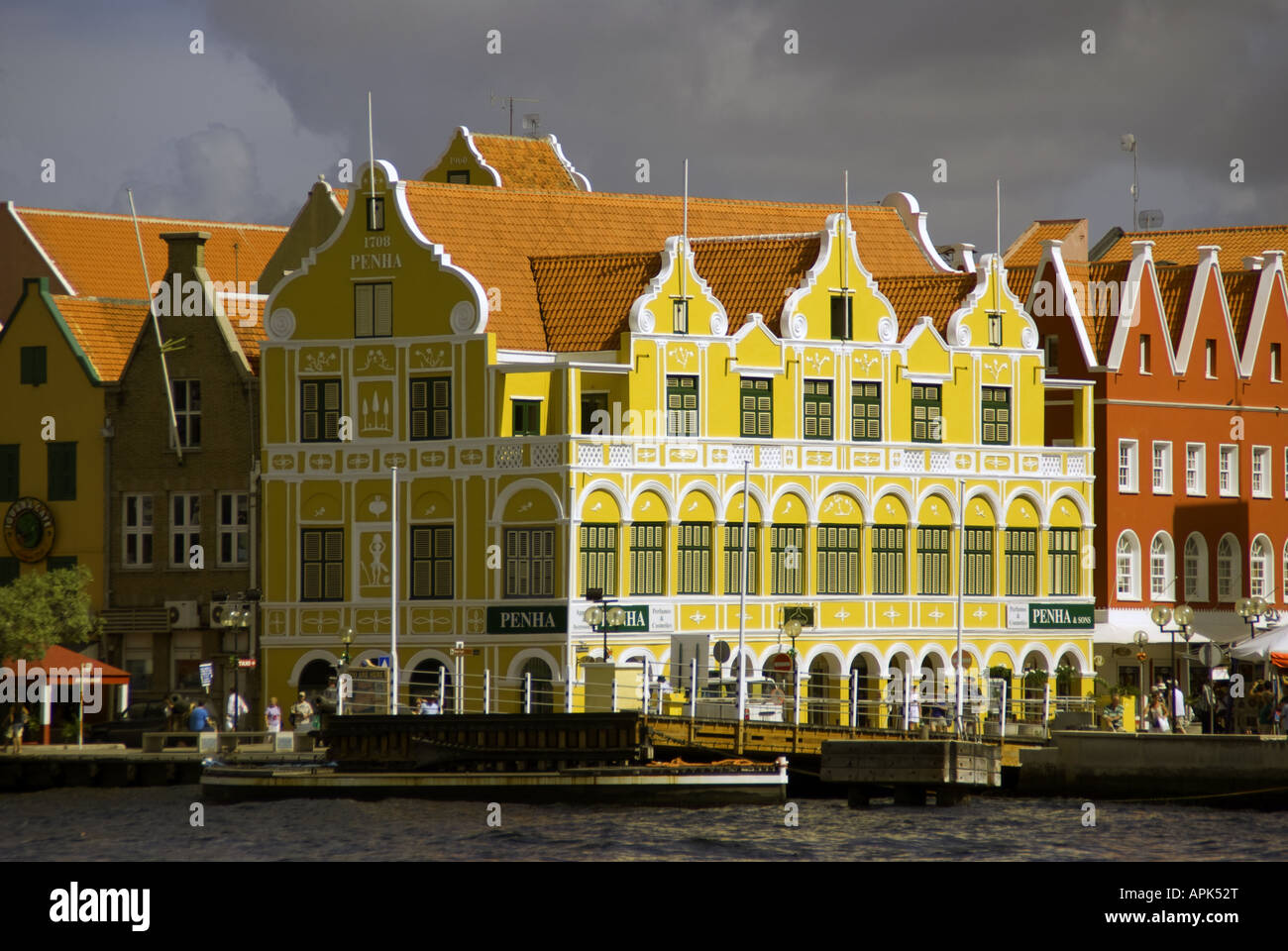 Von Willemstad Punda Waterfront Pastell niederländischen Architektur auf die Handelskade Stockfoto