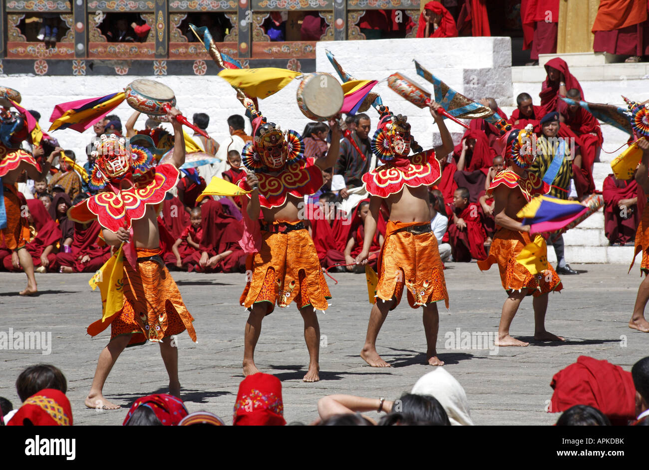 Festival Thimpu Tsechu, Trommeltanz, Bhutan, Thimpu Stockfoto