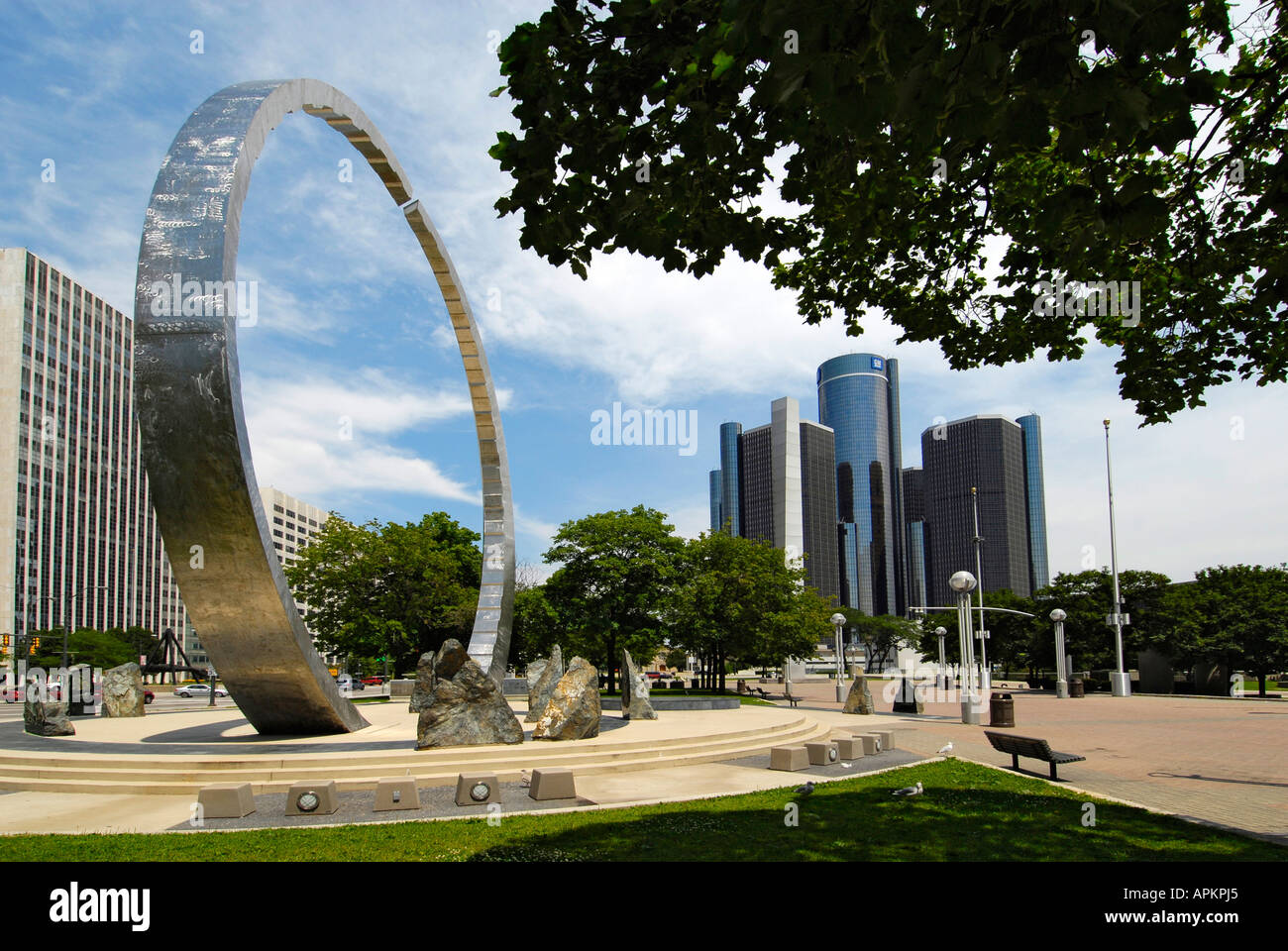 Renaissance-Mitte und GM General Motors Welt Hauptquartier Downtown Detroit Michigan MI Stockfoto