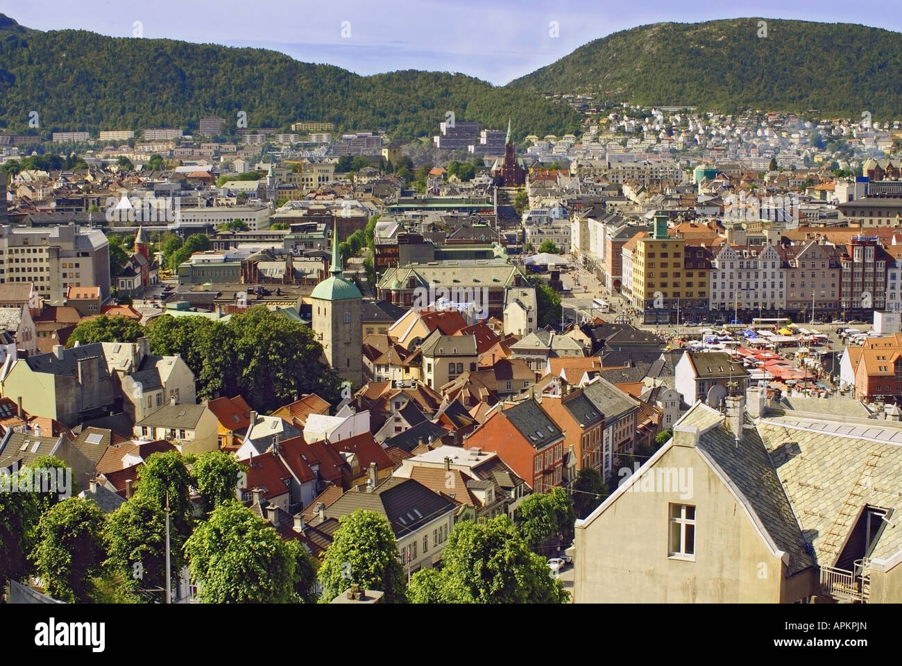 Hafen, Fisch-Markt und historischen Häuser der alten Stadt Bergen in Norwegen, Bergen Stockfoto