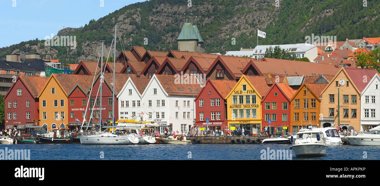 Hafen und historische Häuser Bryggen von Bergen, Norwegen, Lofoten-Inseln, Bergen Stockfoto