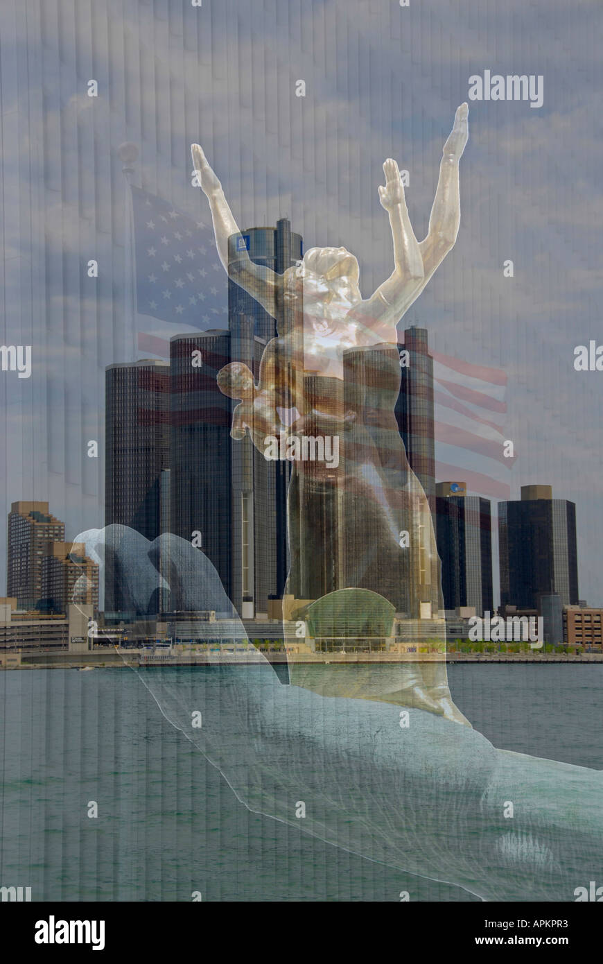 Der Geist von Detroit symbolisiert alles, was Detroit stellt befindet sich in Downtown Detroit Michigan Stockfoto