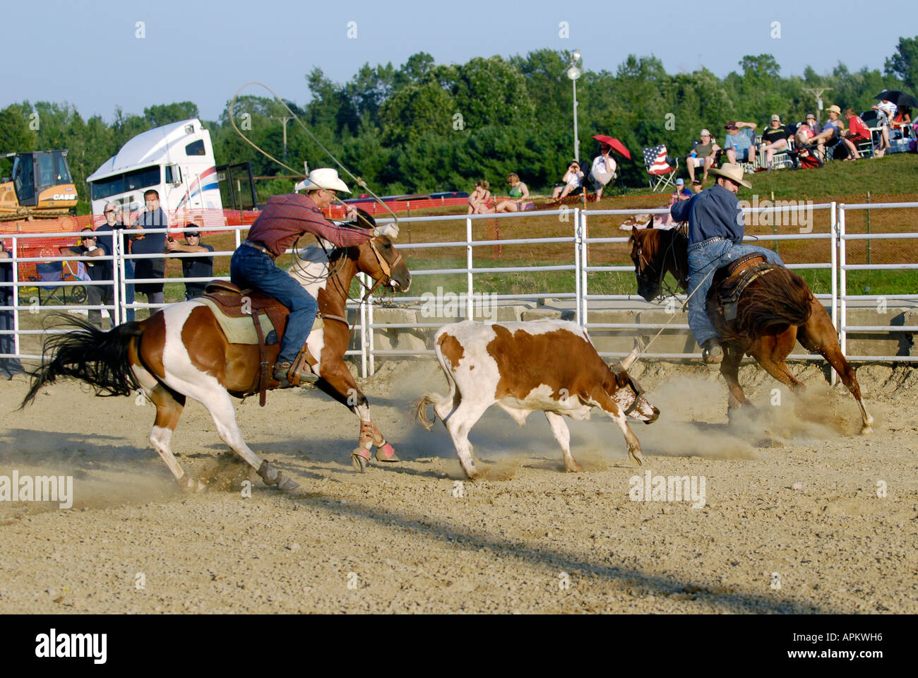 Cowboys teilnehmen im Rodeo Kalb roping event Stockfoto