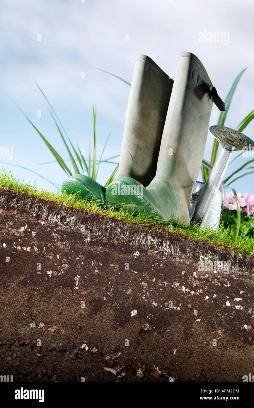 Gummistiefel und Boden Stockfoto