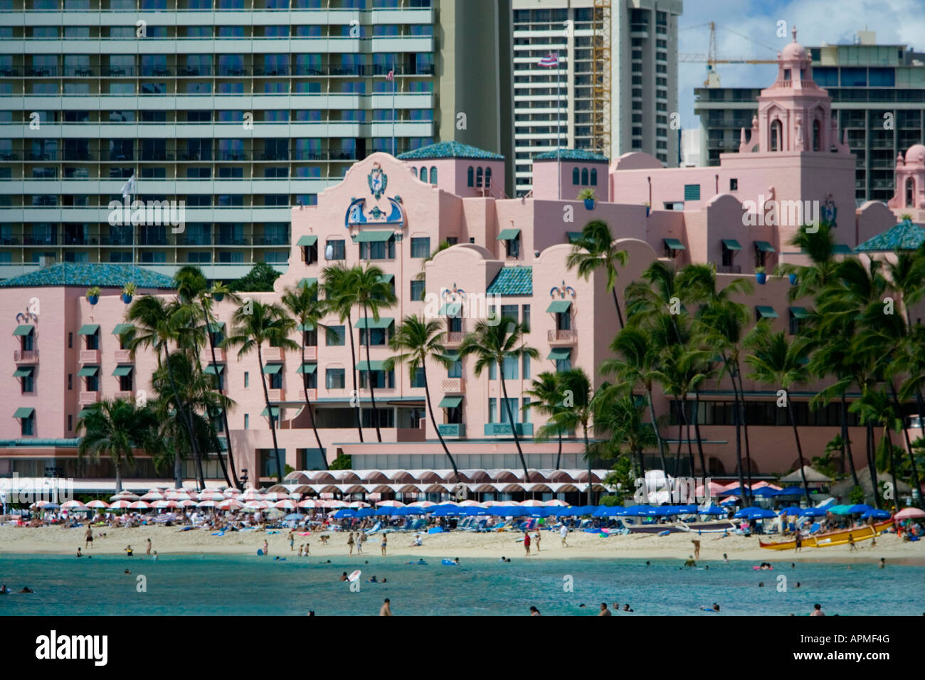 Landmark Royal Hawaiian Hotel Pink Palace der Pacific Waikiki Beach Honolulu Hawaii USA Stockfoto