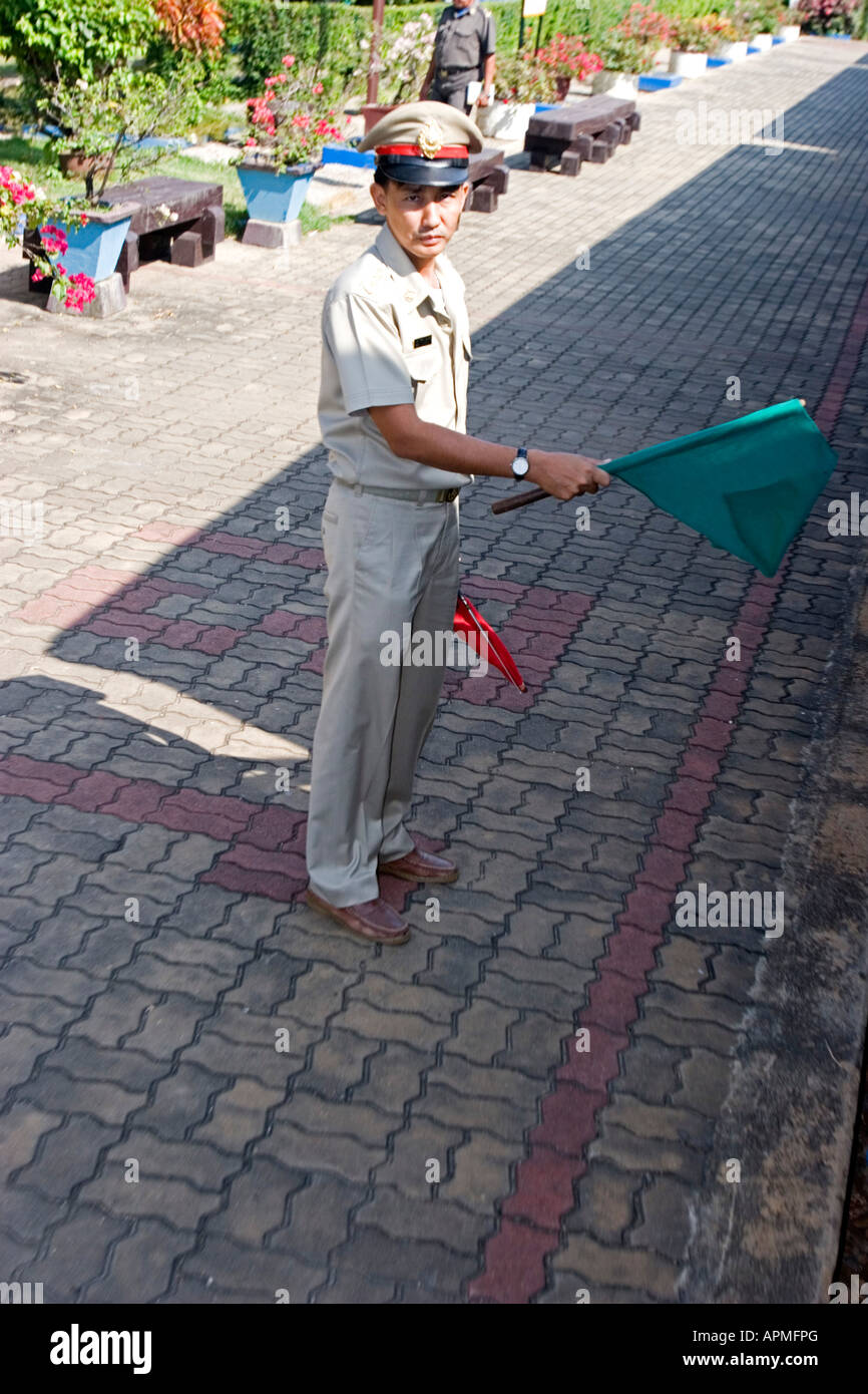 Flagge der Stellwerkswärter Platt Form Thailand Burma-Bahn Stockfoto