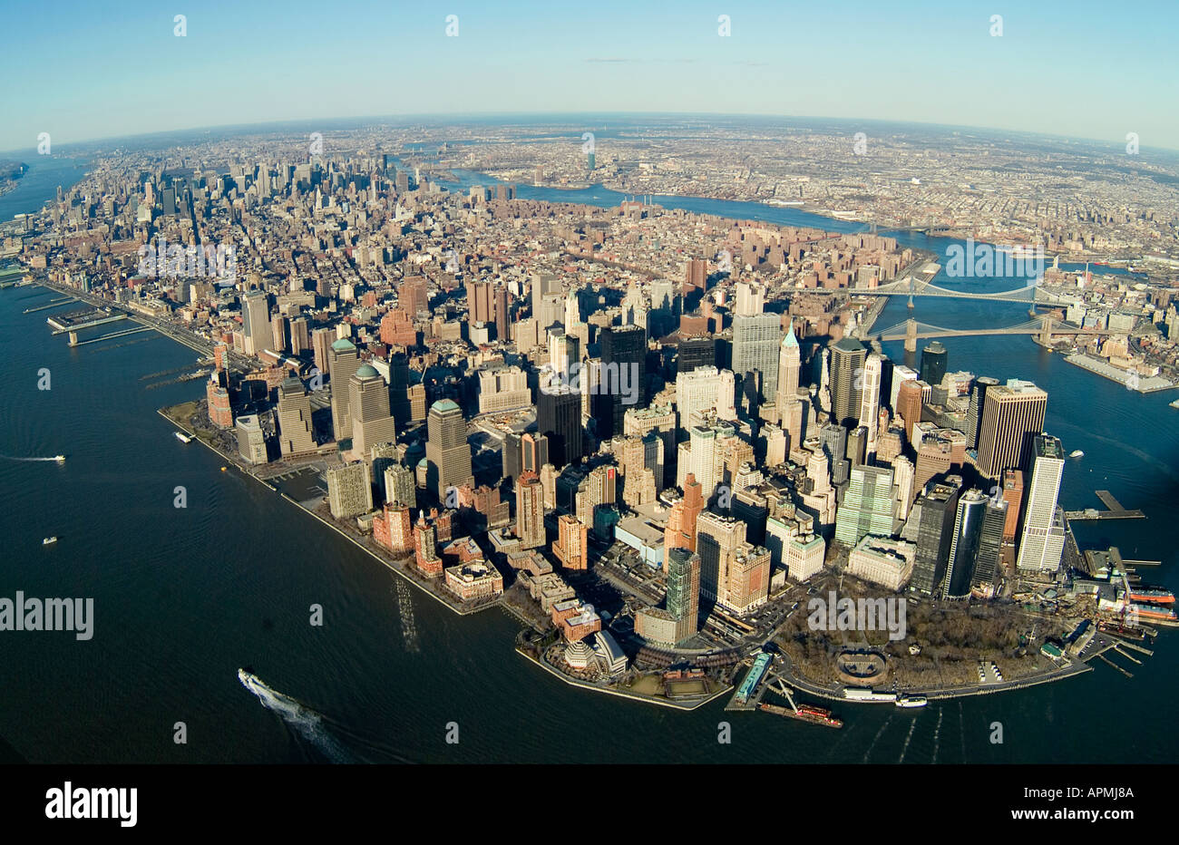 Antenne über New York City Manhattan Insel mit Hudson und East River Stockfoto, Bild 5165705
