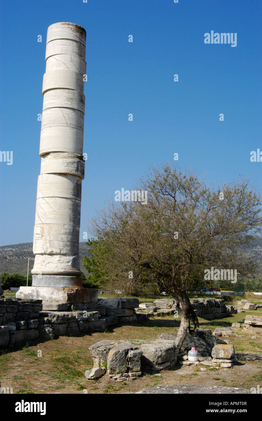 Spalte der Tempel der Hera in Ireon Samos Insel Griechenland. Stockfoto