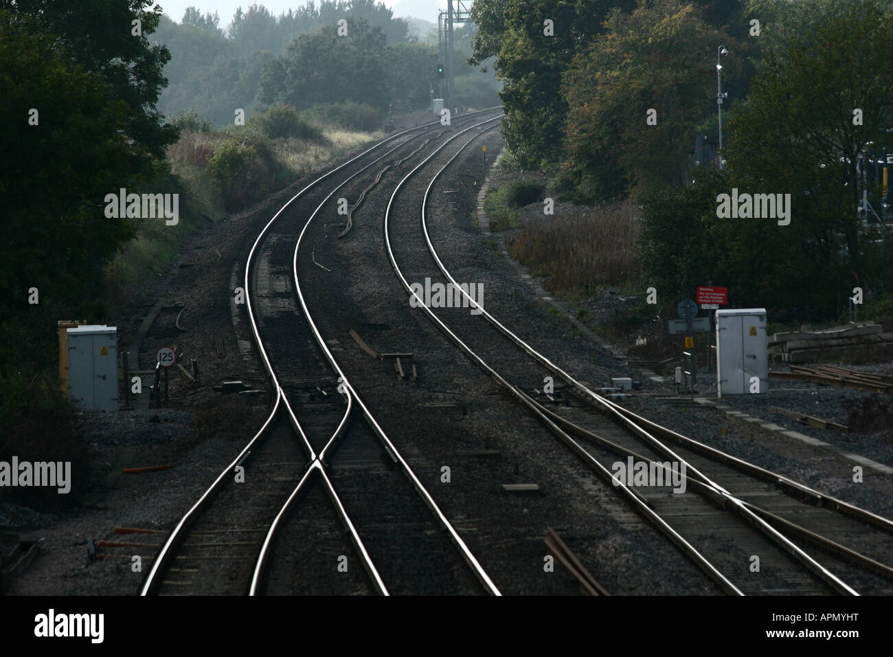 Eisenbahnknotenpunkt auf Great Western main Line Railway in der Nähe von Swindon Großbritannien Stockfoto