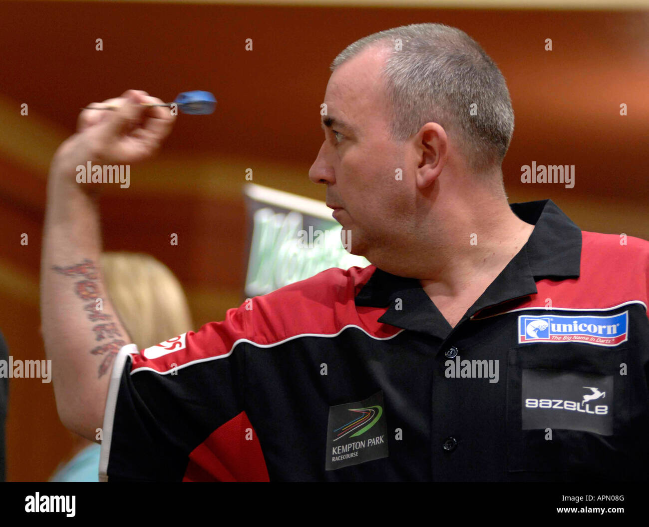 "Phil The Power Taylor" ein ehemaliger Welten Darts champion Stockfoto