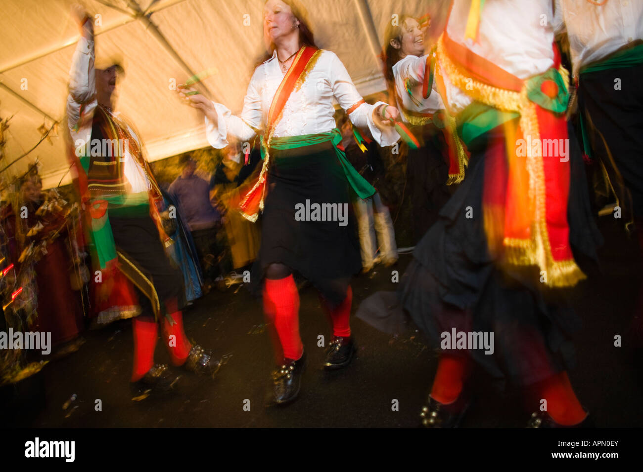 Morris Dancers bei Chepstow Wassail, Chepstow, Wales Stockfoto