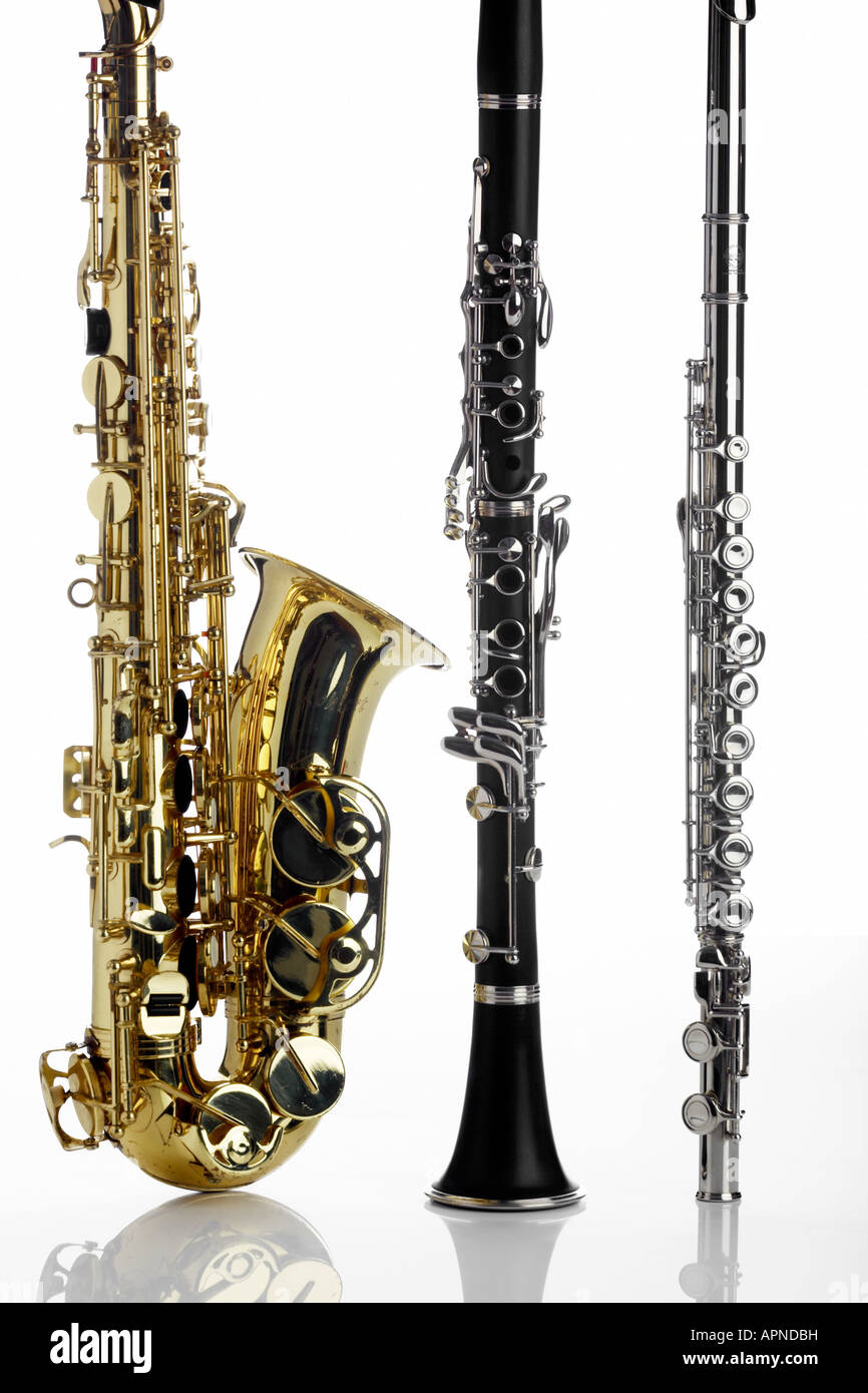 Saxophon, Klarinette und Flöte Stockfotografie - Alamy