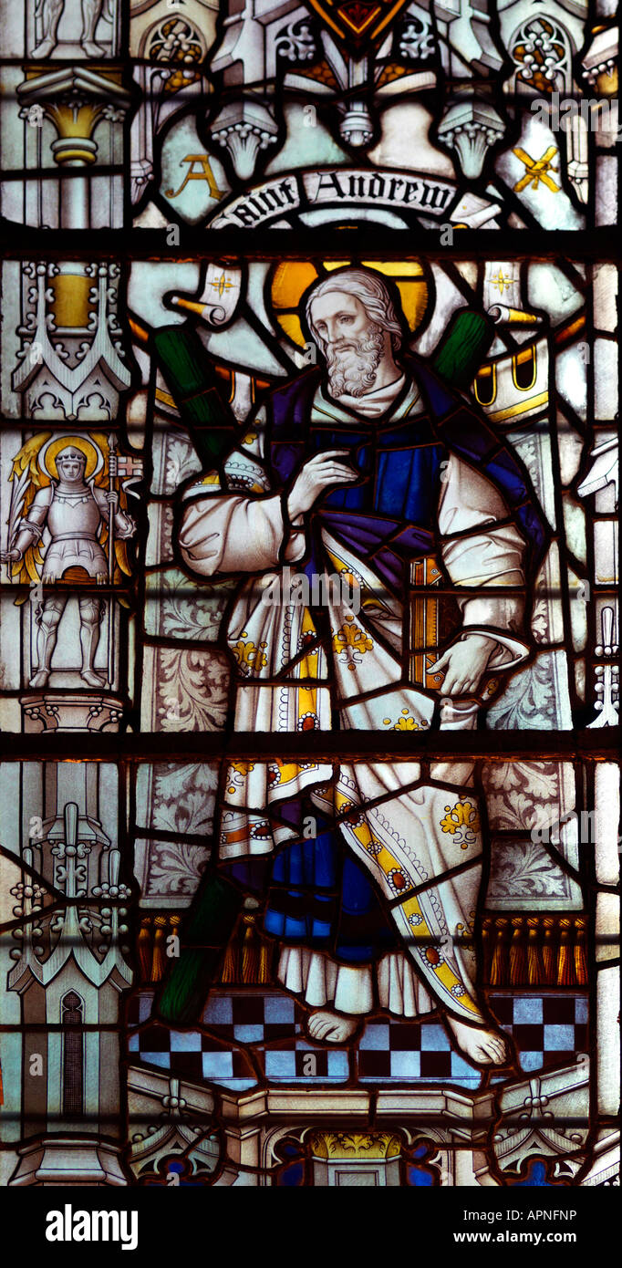 Salisbury Kathedrale Glasmalereien Saint Andrew Stockfoto
