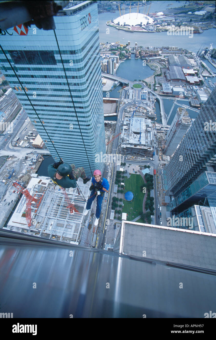 ABSEILEN AKTION HSBC CANARY WHARF DOCKLANDS Stockfoto