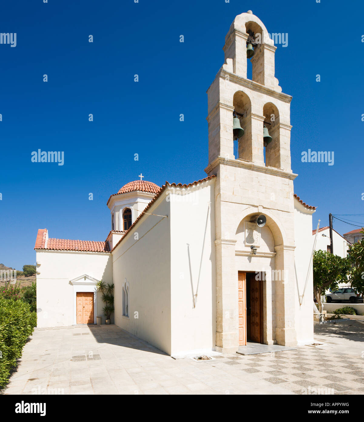 Kirche, Panormos, in der Nähe von Rethymnon, Nordküste, Kreta, Griechenland Stockfoto