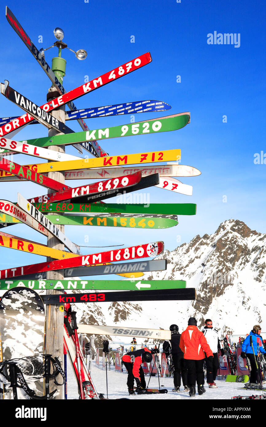 Anzeichen gemacht vom Ski Bergstation in Ischgl-Samnaun-Silvretta-Arena-Österreich-Europa Stockfoto