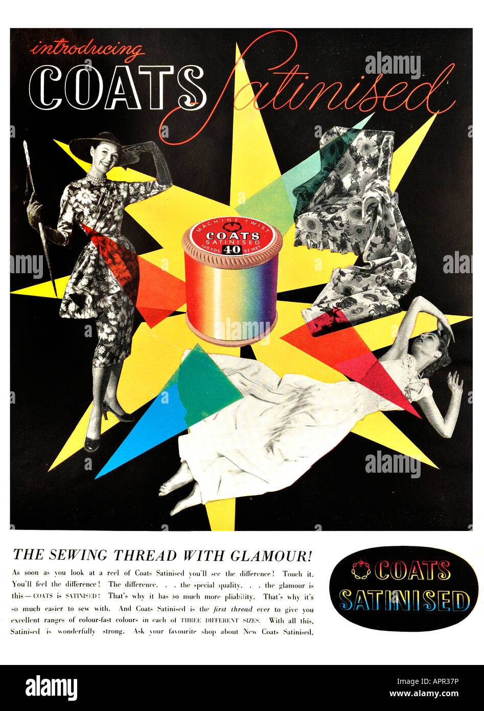 Coats satiniert Sewing Thread Werbung 1952 nur zu redaktionellen Zwecken Stockfoto