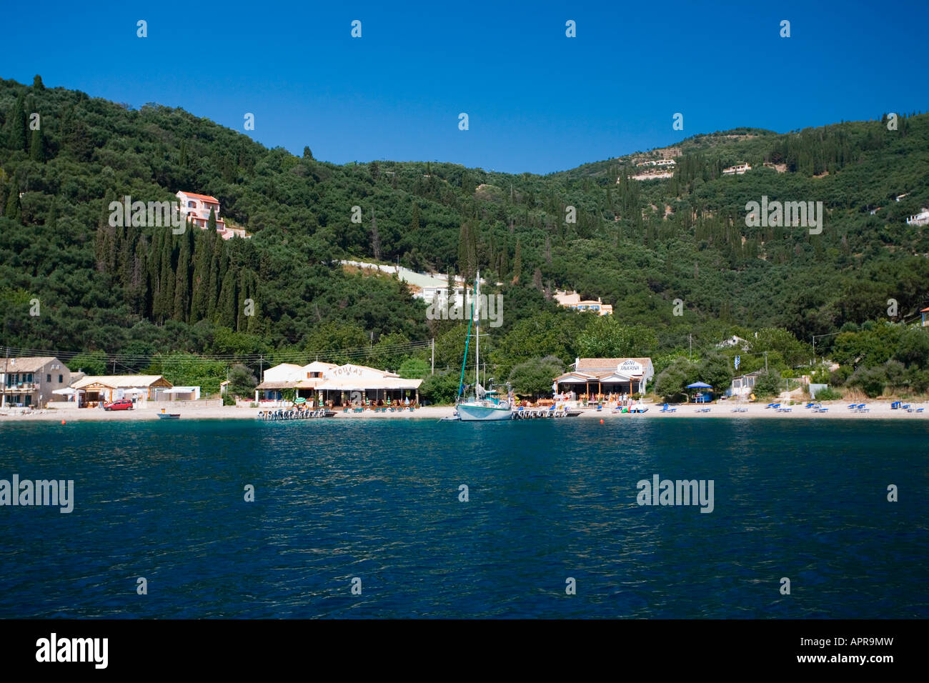 Agni Taverna Agni Bay, Korfu, griechische Inseln Stockfoto