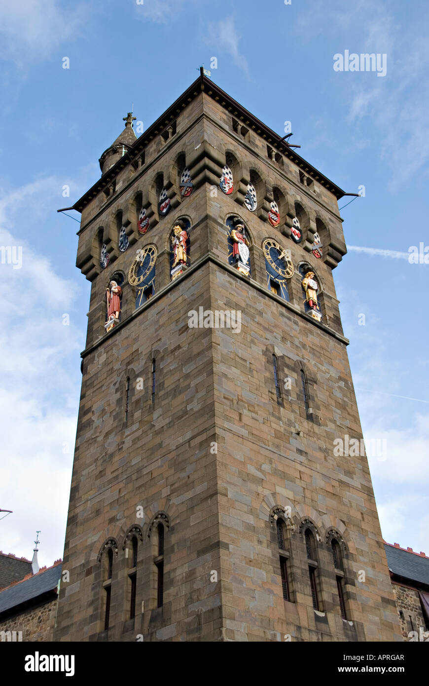 Schloss von Cardiff, Wales, UK. Der Uhrturm von William Burges, 1869 Stockfoto