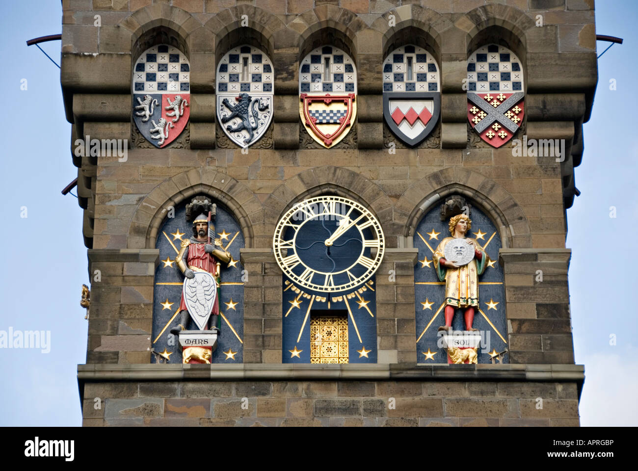 Schloss von Cardiff, Wales, UK. Der Uhrturm von William Burges, 1869 Stockfoto