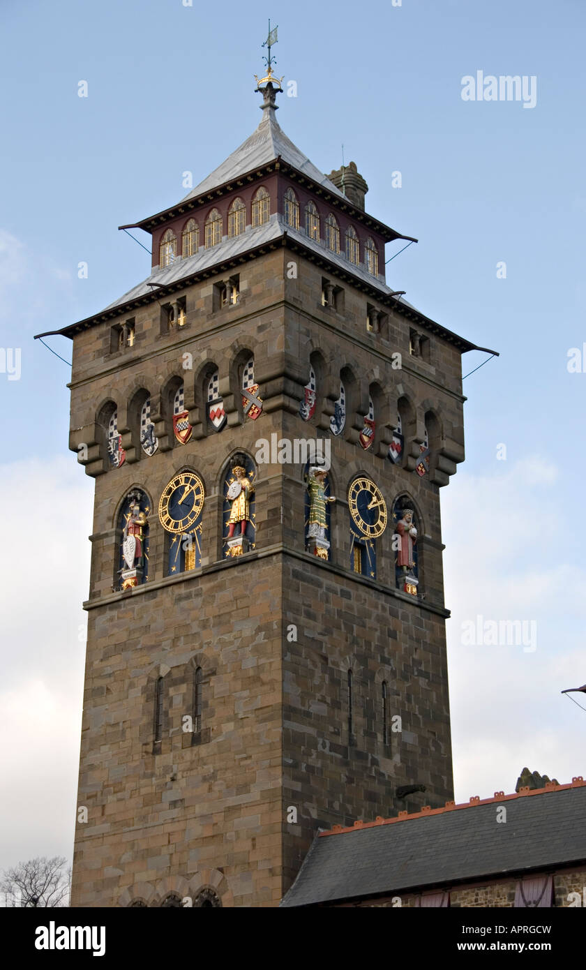 Schloss von Cardiff, Wales, UK. Der Uhrturm von William Burges, 1869 Stockfoto