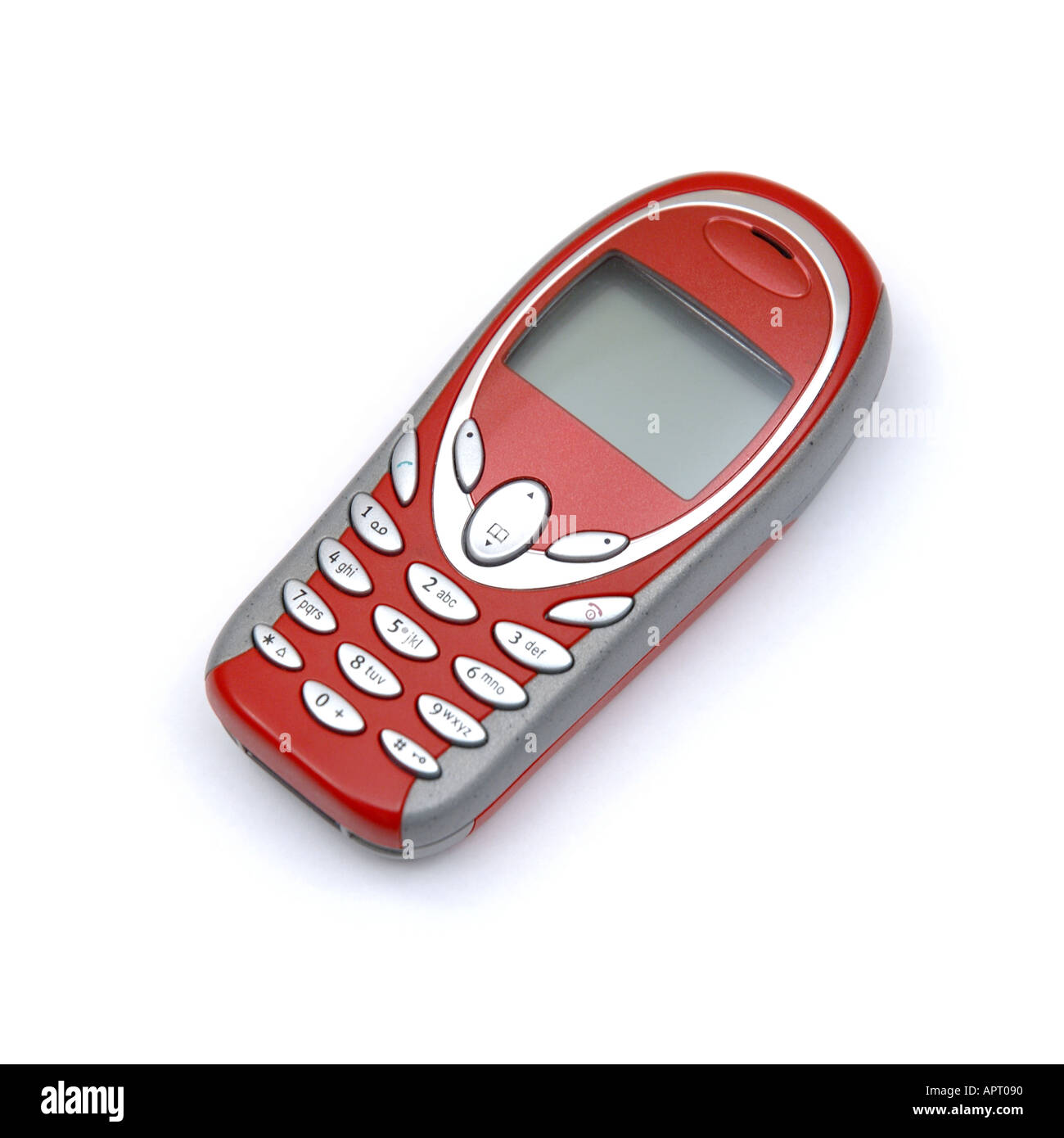 Ausgeschaltet Orange Mobiltelefons auf weißem Hintergrund Stockfoto