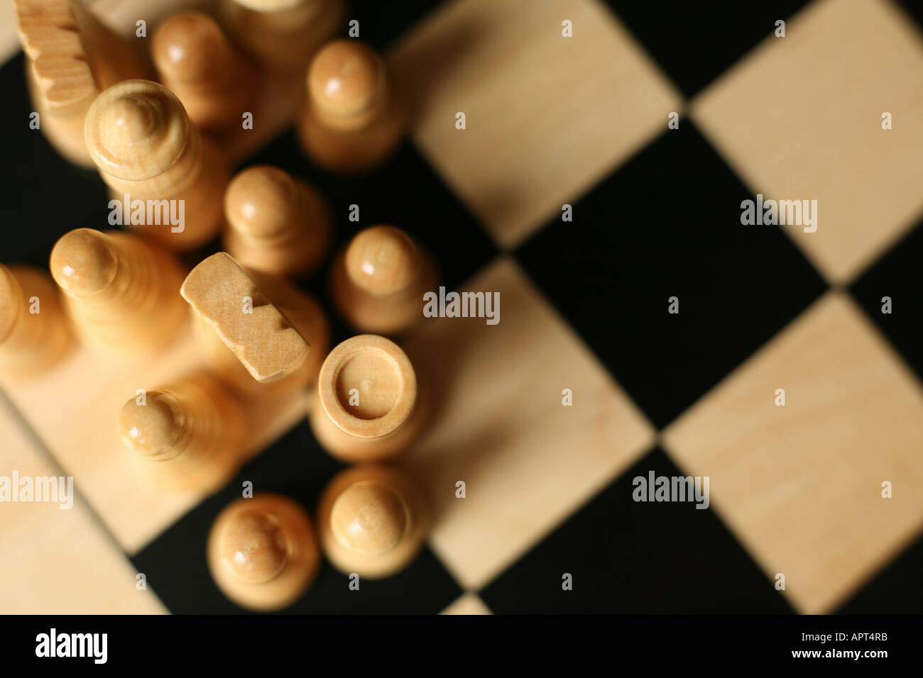 weiße Schachfiguren von oben gesehen Stockfoto