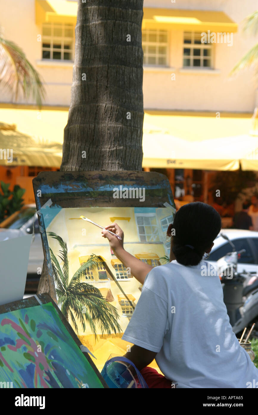 Miami Beach, Florida, South Beach, Ocean Drive, Lummus Park, Studenten der Kunststudenten, Malerei, Unterricht im Freien, FL0925040017 Stockfoto